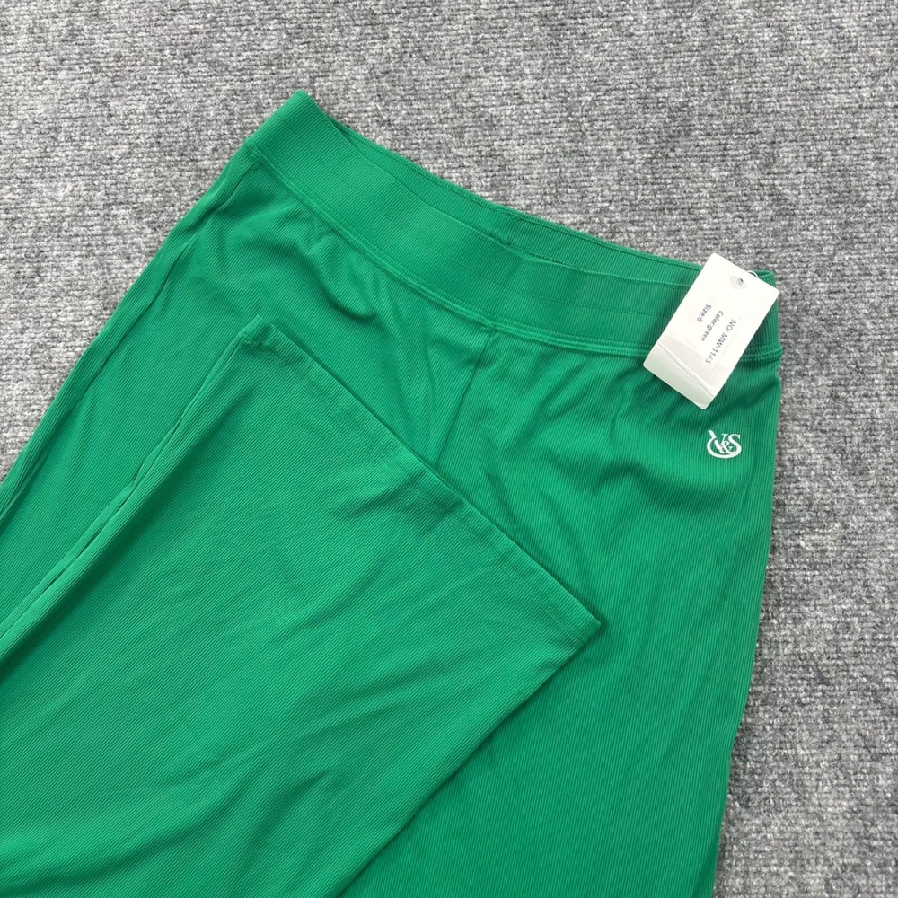 S&R Ribbed Wide Leg Pants 6 Green High Waisted Lounge Athleisure NWT Womens